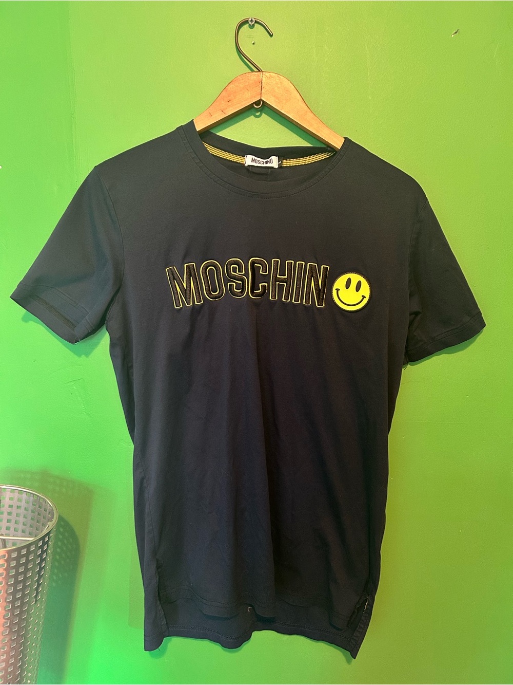 Moschino Black Short Sleeve Tee with Yellow Smiley Logo